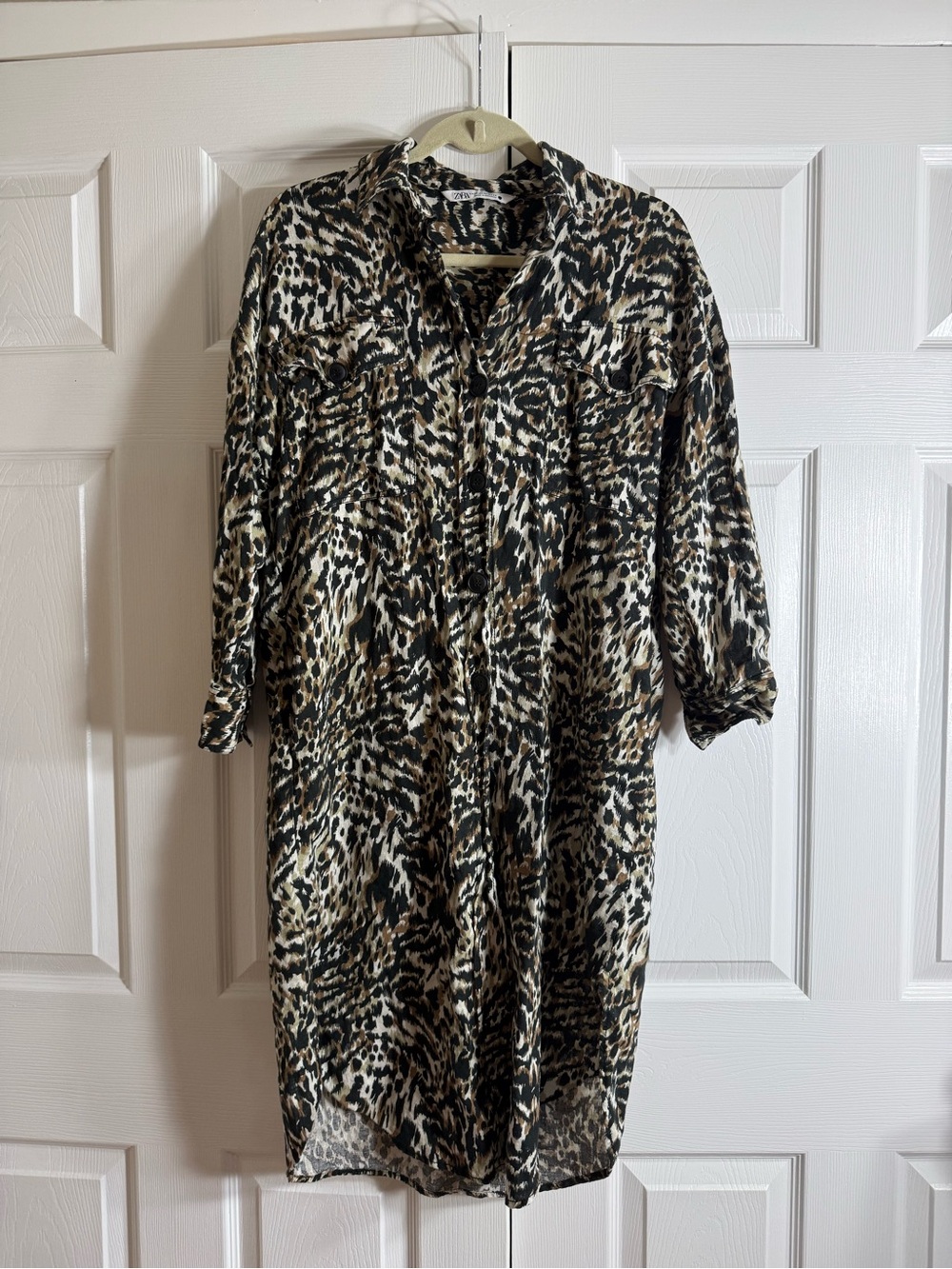 Zara- Animal Print Button-Front Women’s Dress - Black & Brown